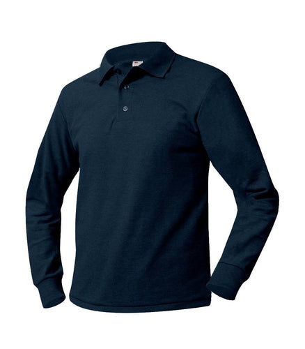 Long Sleeve Pique Polo (Navy) Embroidered with Merit School Logo